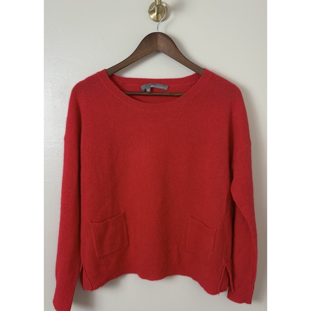 360 Cashmere Women's Sweater Size Large Red Quiet Luxury Pockets‎ Classic GUC